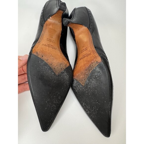 Vintage Yves Saint Laurent Size 39 8 YSL Black Leather Kitten Heels Shoes Pump - Picture 8 of 10